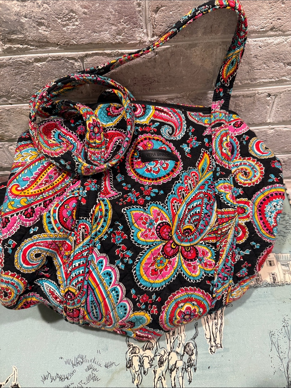 Vera Bradley Black Parisian Paisley Quilted Large Duffle